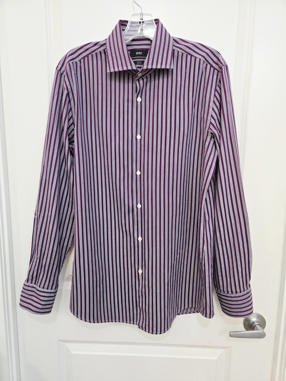 BOSS By Hugo Boss Dress Purple Stripe Button-Down Cotton Men's Shirt Size 16